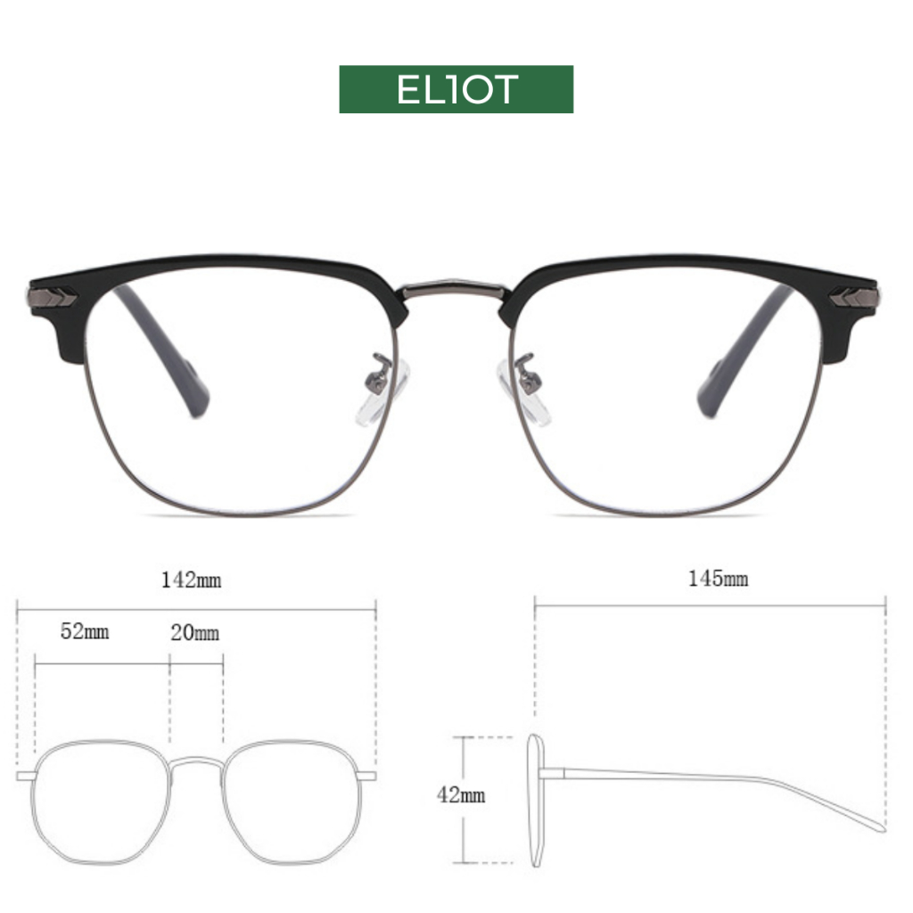 Gọng kính cận ELIOT EYEWEAR mắt kính nửa viền Clubmaster chống ánh sáng xanh có thể thay thế tròng cận EL-15208
