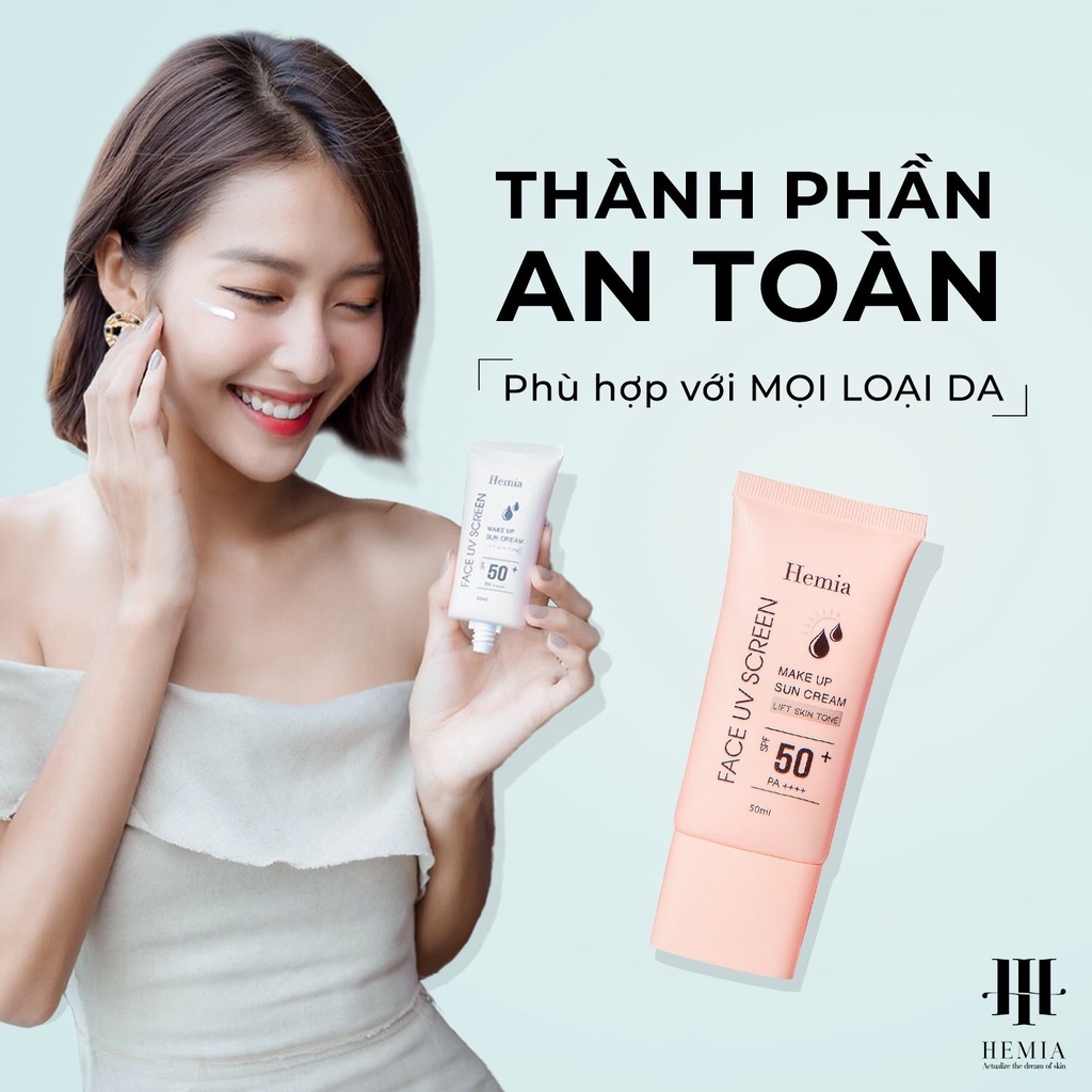 Ô - Kem chống nắng Hemia nâng tone trắng da kiềm dầu cho da dầu mụn da khô da nhạy cảm 50ml