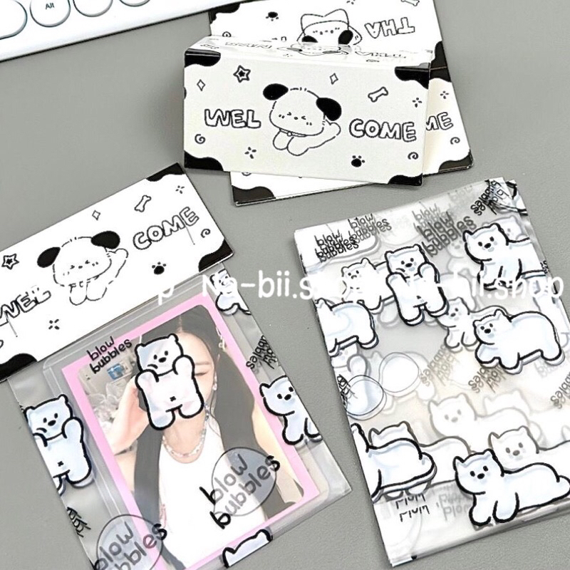 Túi bóng kính hoạt hình gấu trắng đựng card, bao bì đóng gói phong cách ...