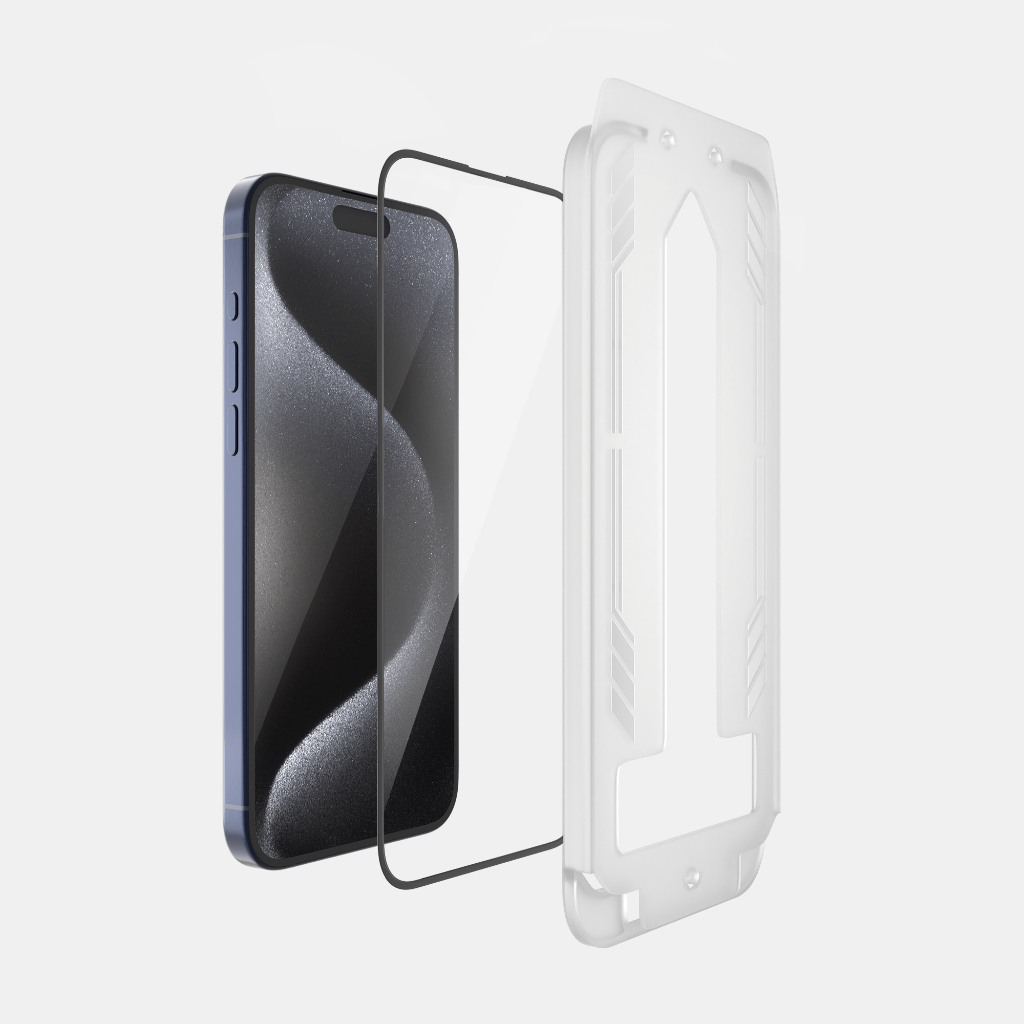 Kính cường lực iPhone 15 series SLIMCASE kèm khung tự dán - Chống trầy xước, độ cứng 9H