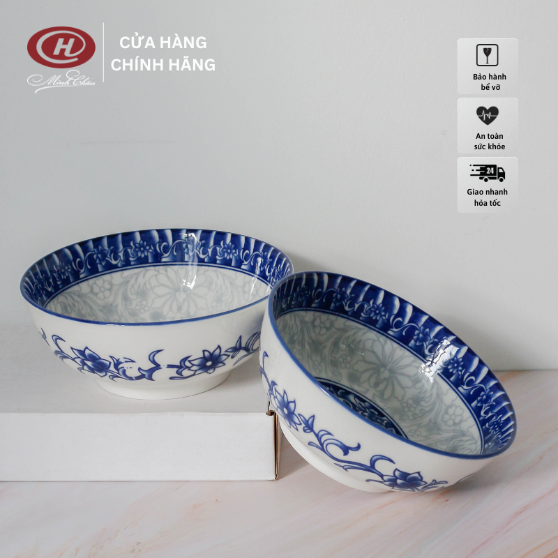 Bát tô sứ cao cấp vẽ hoa xanh lam - Sứ Minh Châu