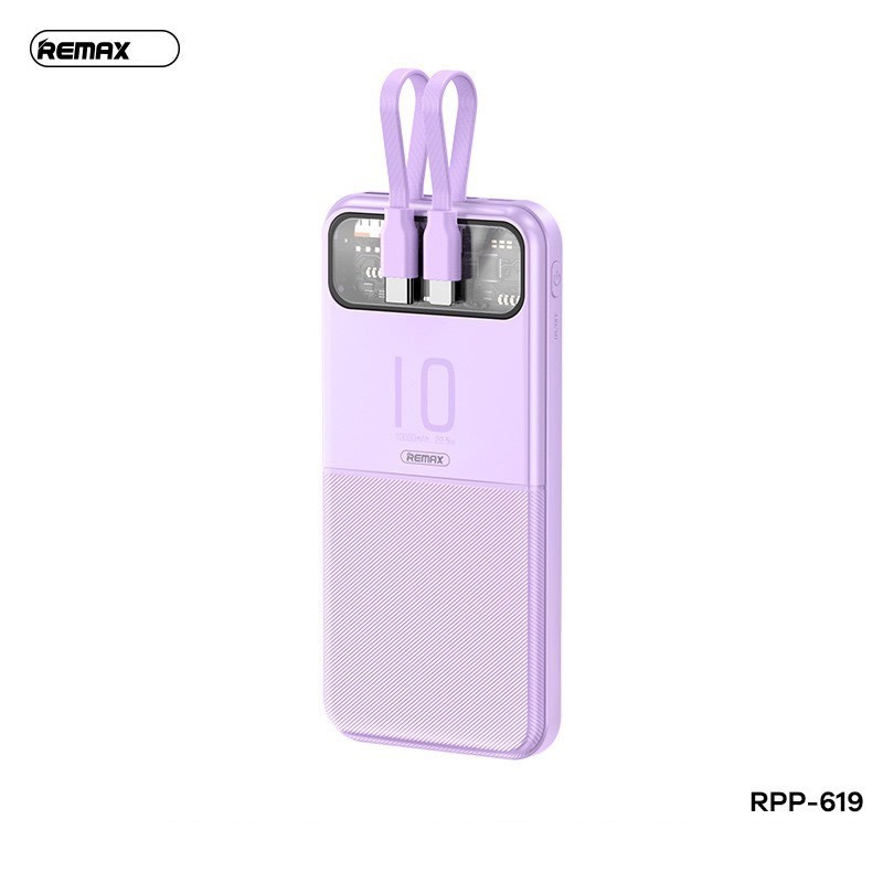 Pin dự phòng sạc nhanh Remax RPP-619 STERVUI 10000mAh tích hợp 2 cáp ...