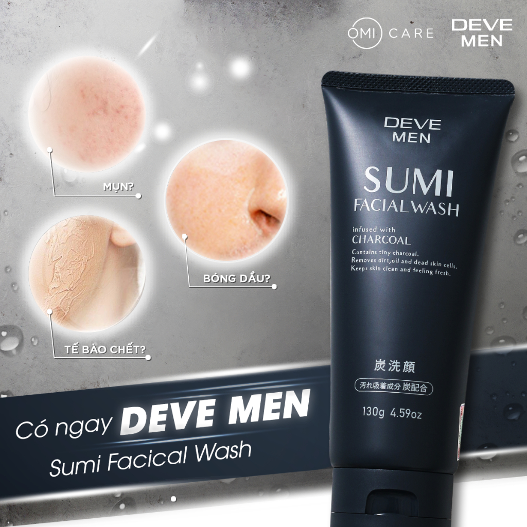 Ảnh Sữa Rửa Mặt Deve Men Sumi Facial Wash Than Hoạt Tính Dành Cho Nam Nhật Bản (Tuýp 130g) 2