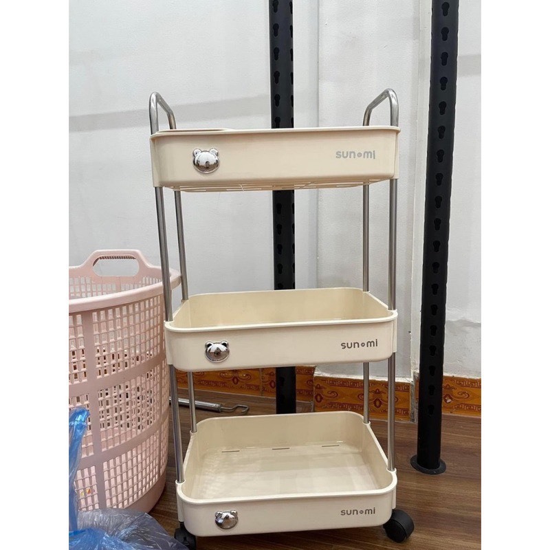 Kệ đựng đồ 3 tầng đa năng Sunmix khay nhựa cao cấp , kệ đựng đồ nhà bếp có bánh xe di chuyển (Loại To)