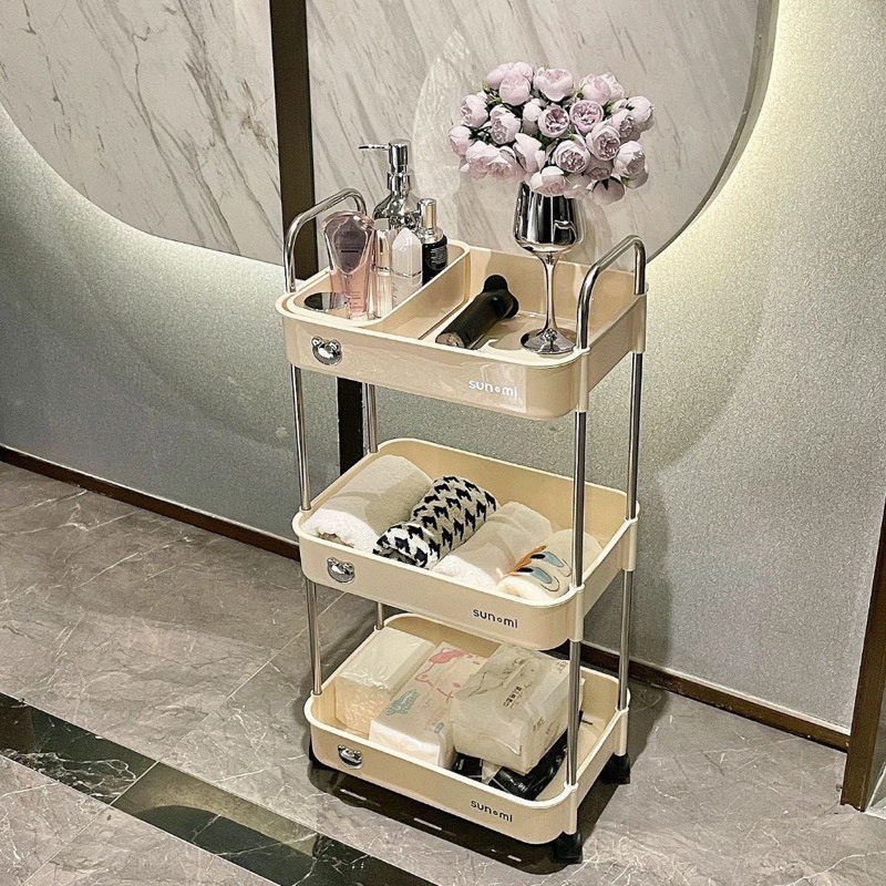 Kệ đựng đồ 3 tầng đa năng Sunmix khay nhựa cao cấp , kệ đựng đồ nhà bếp có bánh xe di chuyển (Loại To)