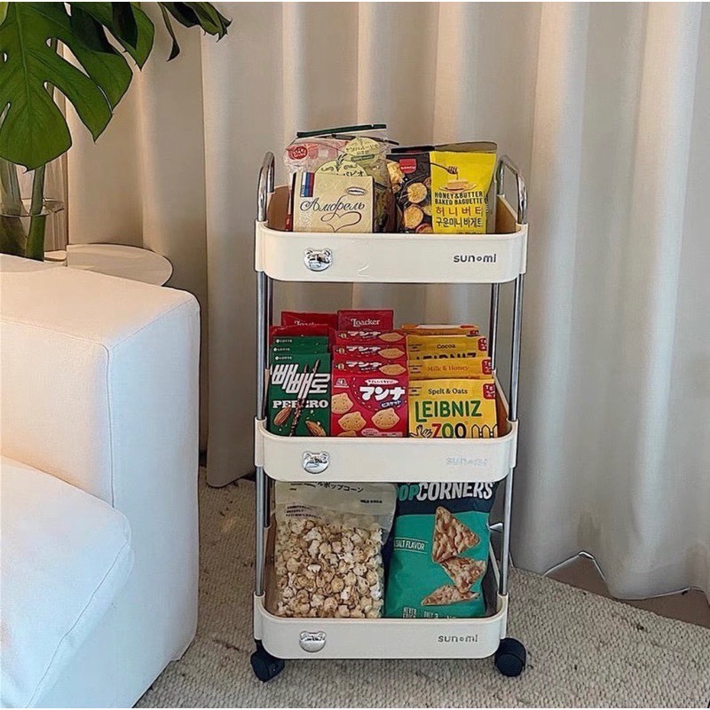 Kệ đựng đồ 3 tầng đa năng Sunmix khay nhựa cao cấp , kệ đựng đồ nhà bếp có bánh xe di chuyển (Loại To)