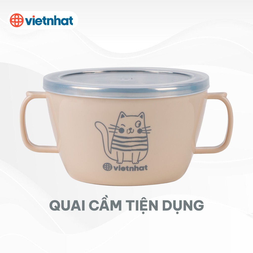 Ca giữ nhiệt 2 quai inox 6019, Bát inox giữ nhiệt 500ml có nắp tiện lợi, Bát inox cách nhiệt Việt Nhật cao cấp