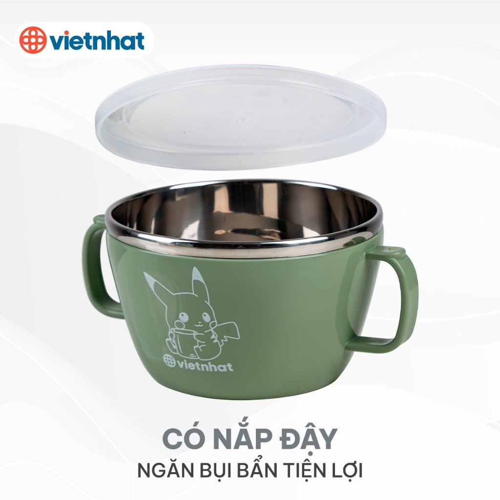 Ca giữ nhiệt 2 quai inox 6019, Bát inox giữ nhiệt 500ml có nắp tiện lợi, Bát inox cách nhiệt Việt Nhật cao cấp