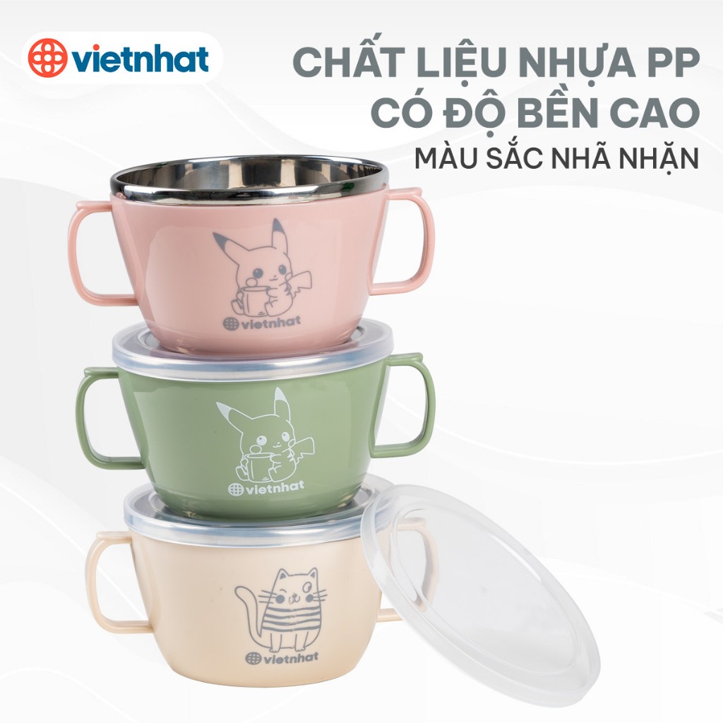 Ca giữ nhiệt 2 quai inox 6019, Bát inox giữ nhiệt 500ml có nắp tiện lợi, Bát inox cách nhiệt Việt Nhật cao cấp