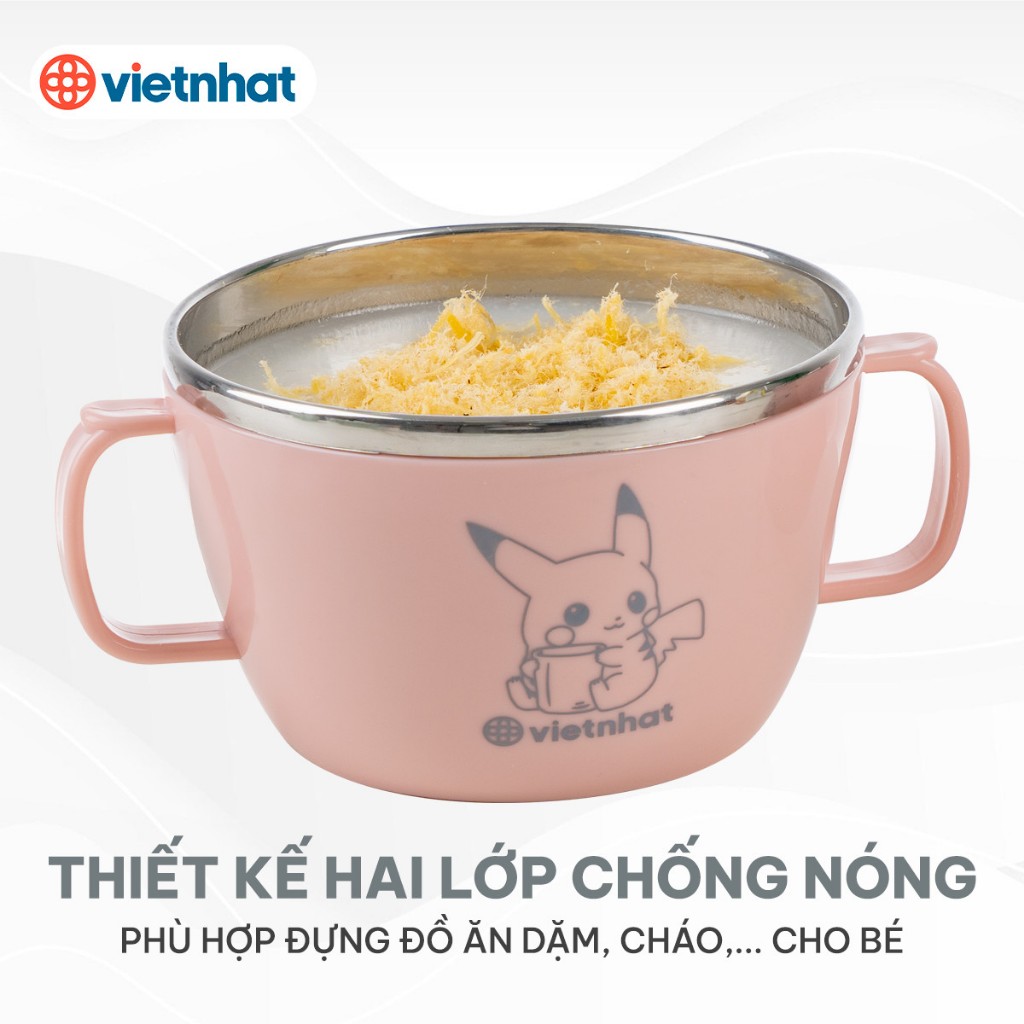 Ca giữ nhiệt 2 quai inox 6019, Bát inox giữ nhiệt 500ml có nắp tiện lợi, Bát inox cách nhiệt Việt Nhật cao cấp