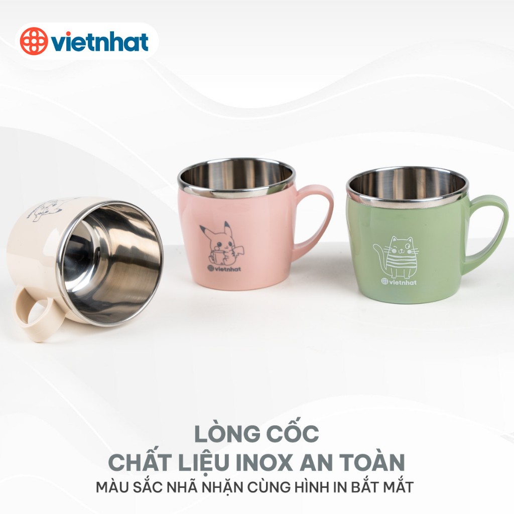 Cốc inox giữ nhiệt 6351, Cốc inox giữ nhiệt 200ml, Cốc uống nước cách nhiệt an toàn, Cốc tập uống cho bé Việt Nhật