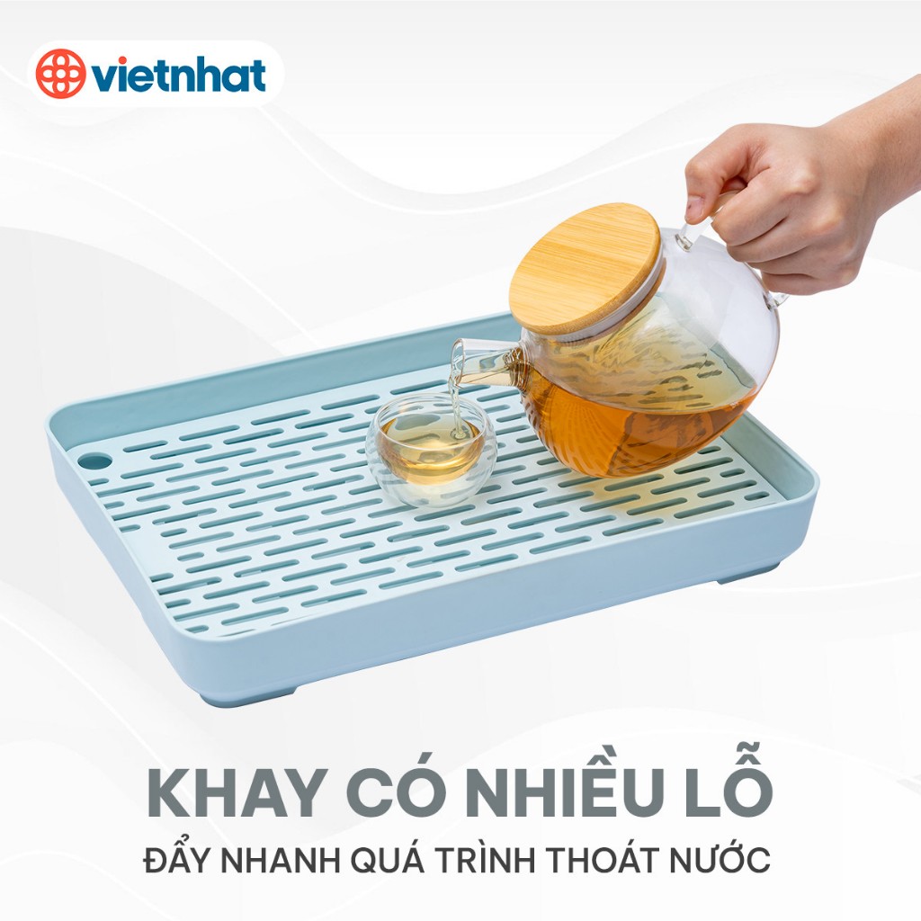 Khay úp cốc chữ nhật 5682, Khay trà, khay úp cốc 2 lớp tiện, Giá úp cốc gọn gàng sạch sẽ nhựa Việt Nhật cao cấp