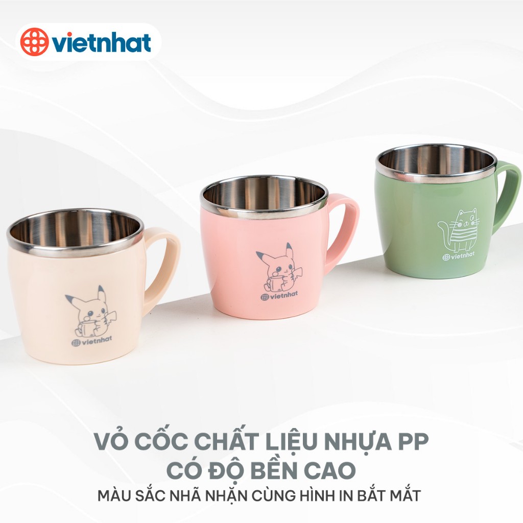 Cốc inox giữ nhiệt 6351, Cốc inox giữ nhiệt 200ml, Cốc uống nước cách nhiệt an toàn, Cốc tập uống cho bé Việt Nhật