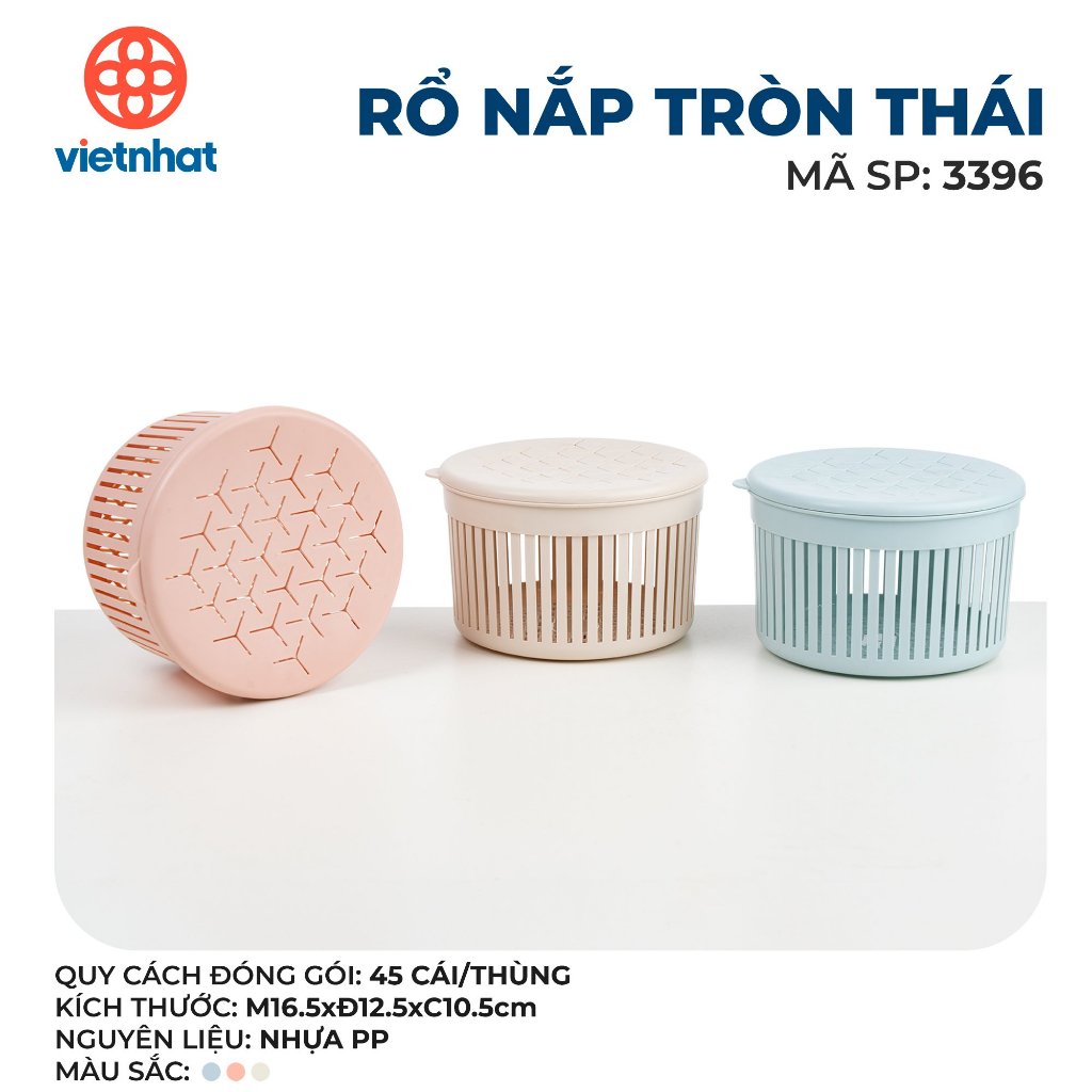 Rổ nắp tròn thái 3396, Rổ đựng hành tỏi thoáng khí có nắp đậy tiện dụng, rổ đựng trứng Việt Nhật cao cấp