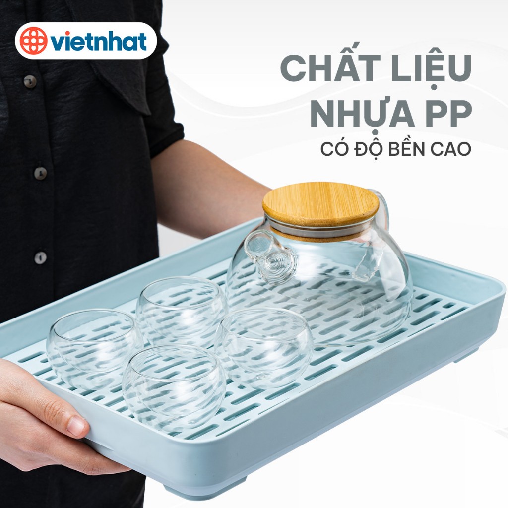 Khay úp cốc chữ nhật 5682, Khay trà, khay úp cốc 2 lớp tiện, Giá úp cốc gọn gàng sạch sẽ nhựa Việt Nhật cao cấp