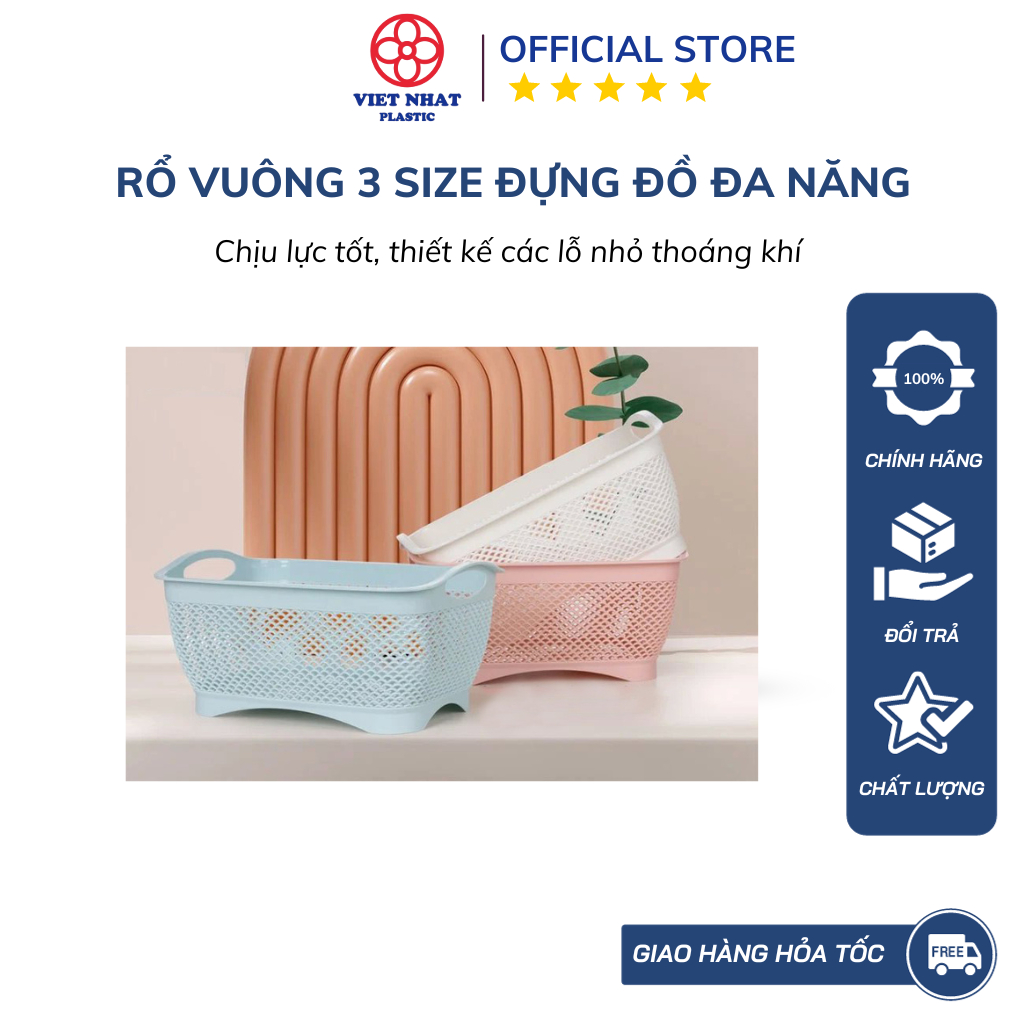 Rổ vuông Việt Nhật (3302/3303 Size Trung/Đại) đựng rau củ, hoa quả trái ...