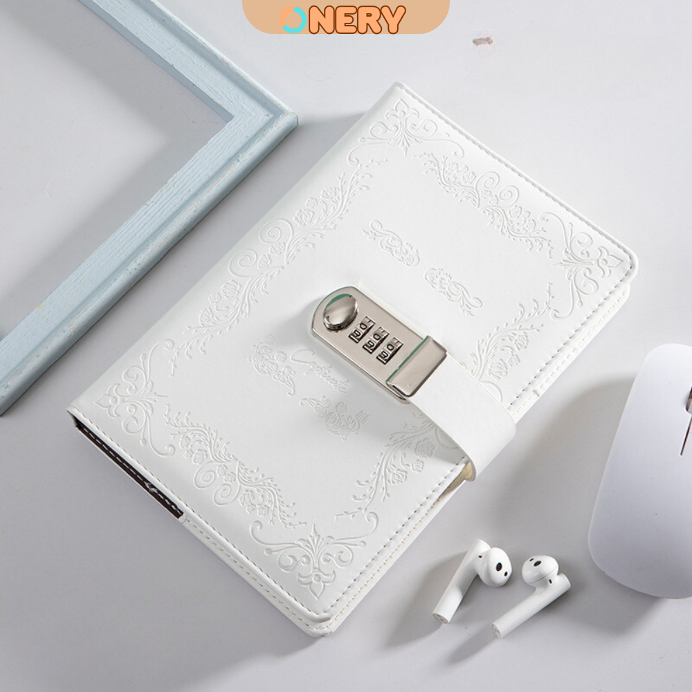 Sổ tay nhật ký có khóa mật mã - bìa da cổ điển - sổ khóa bí mật sang trọng - kích cớ A5-ONERY