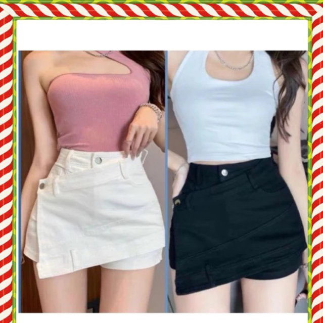 (MÃ: VCHEO01) chân váy jean kaki đắp vạc chéo , Chân váy kaki đắp chéo sang chảnh, Chân váy kaki đắp chéo sang chảnh