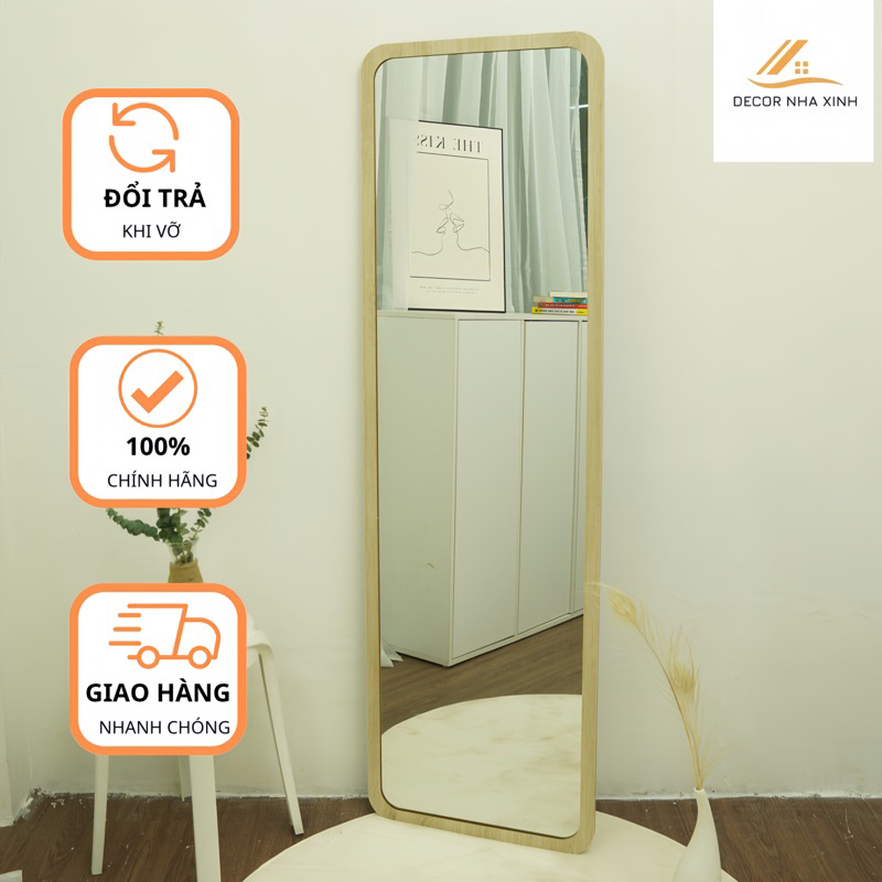 Gương Soi Toàn Thân Viền Gỗ Bo Góc Decor Nhà Xinh Store