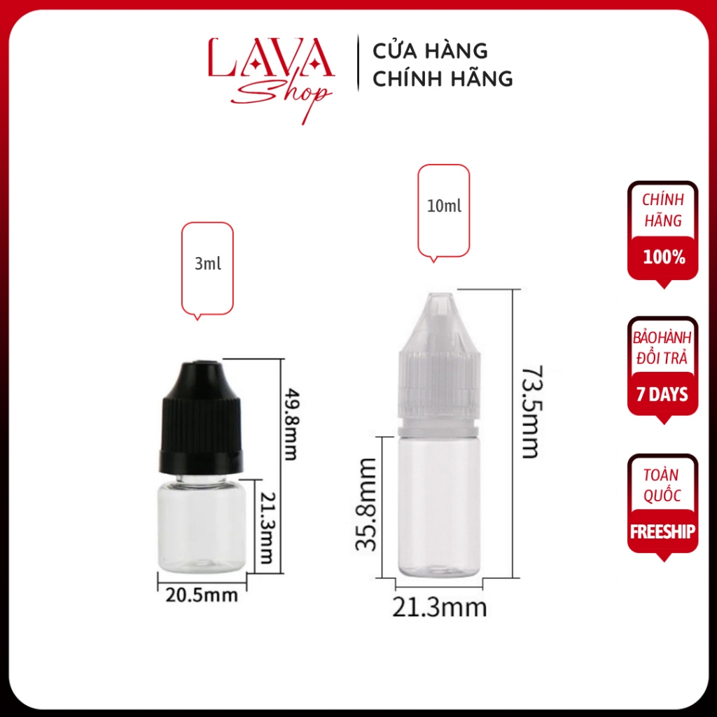 Lọ Chiết Mực Xăm Và Mỹ Phẩm Nhựa Trong Suốt Nắp Đen 5ml hoặc lọ 3ml | dcpxhoanganh PXTM