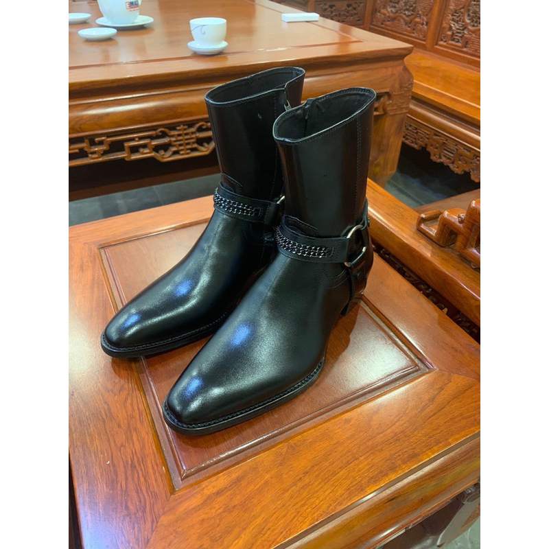 Harness Boots xích đen Da bò đế gỗ khâu 5cm | Shopee Việt Nam