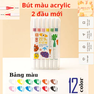 Set 12đến 60 Bút màu ACRYLICMarker 2 đầu chống thấm nước không bị nhòe vẽ lên được nhiều chất liệu