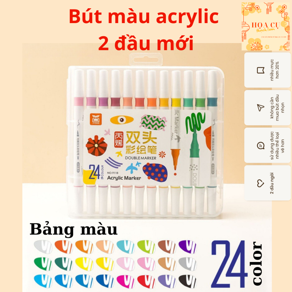 [Tặng 2 cây artmarker]Set 12đến 60 Bút màu ACRYLICMarker 2 đầu chống thấm nước không bị nhòe vẽ lên được nhiều chất liệu