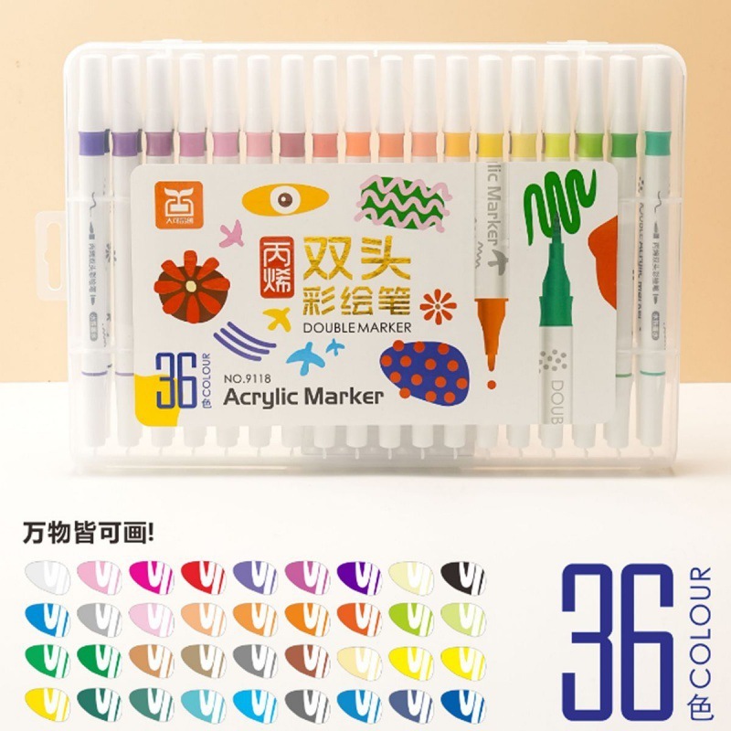 [Tặng 2 cây artmarker]Set 12đến 60 Bút màu ACRYLICMarker 2 đầu chống thấm nước không bị nhòe vẽ lên được nhiều chất liệu