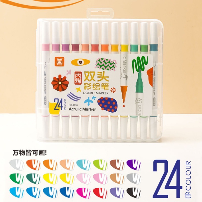 [Tặng 2 cây artmarker]Set 12đến 60 Bút màu ACRYLICMarker 2 đầu chống thấm nước không bị nhòe vẽ lên được nhiều chất liệu