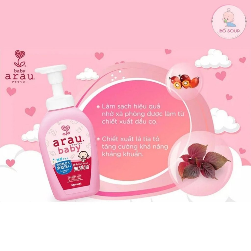 Nước rửa bình sữa Arau Baby nhập khẩu chính hãng có tem phụ Shop Bố Soup