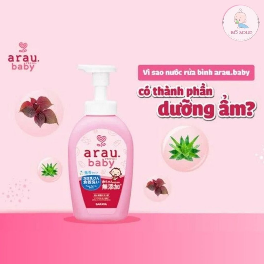 Nước rửa bình sữa Arau Baby nhập khẩu chính hãng có tem phụ Shop Bố Soup