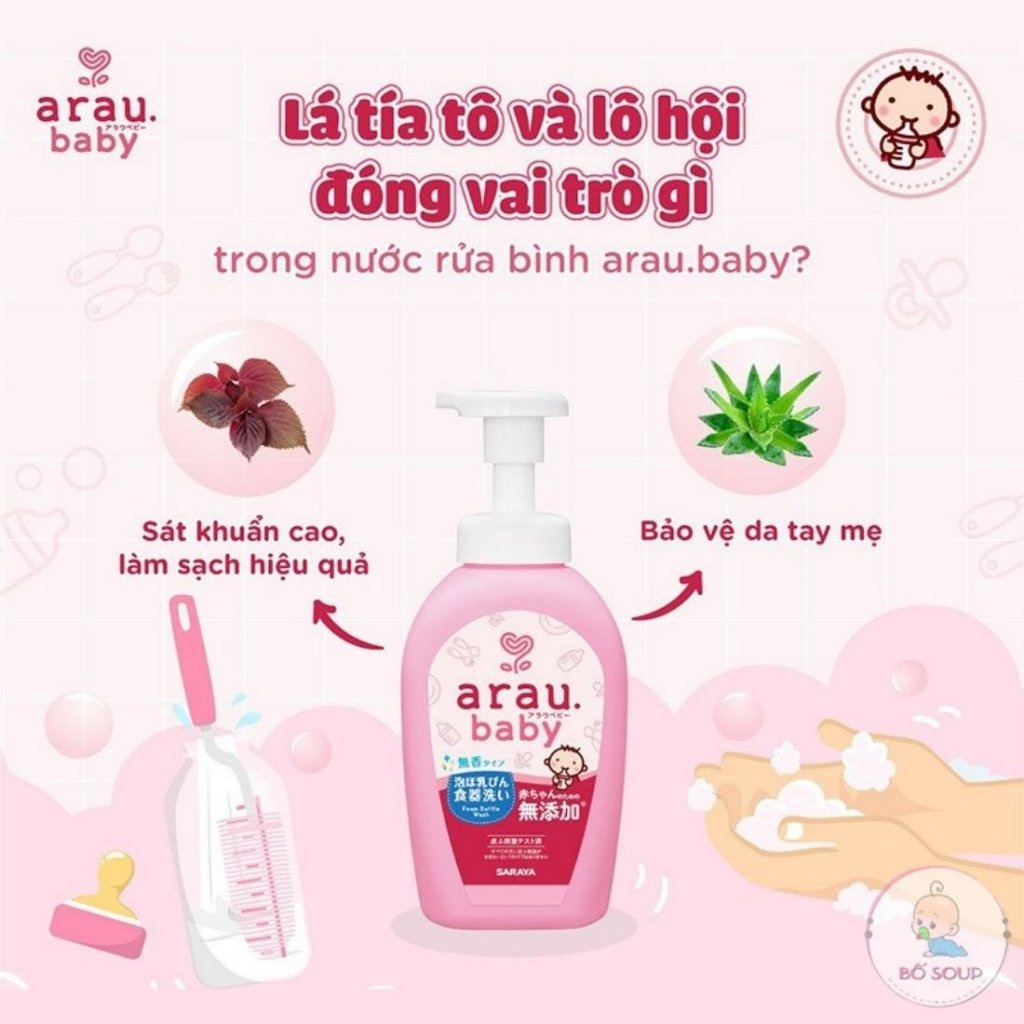 Nước rửa bình sữa Arau Baby nhập khẩu chính hãng có tem phụ Shop Bố Soup