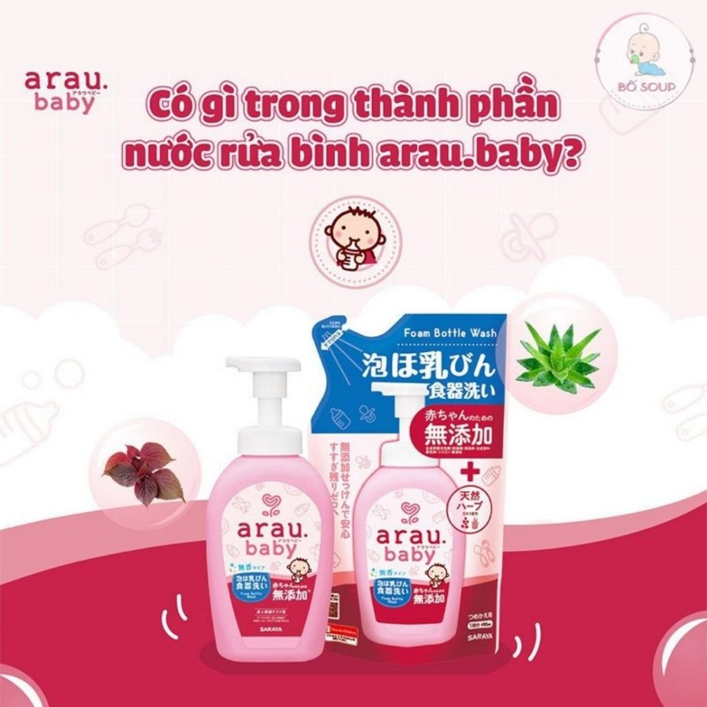 Nước rửa bình sữa Arau Baby nhập khẩu chính hãng có tem phụ Shop Bố Soup