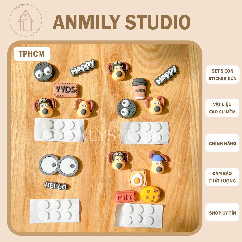Set 5 sticker 3D cún dễ thương vật liệu cao su mềm dùng để trang trí ...