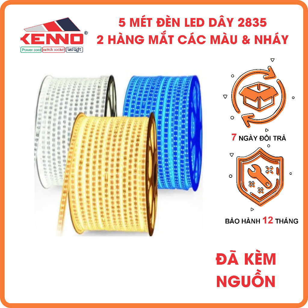 5M Dây Led Kenno CHIP 2835 ánh sáng các màu, nháy đuổi 6 màu, tặng kèm nguồn trang trí ngoài trời