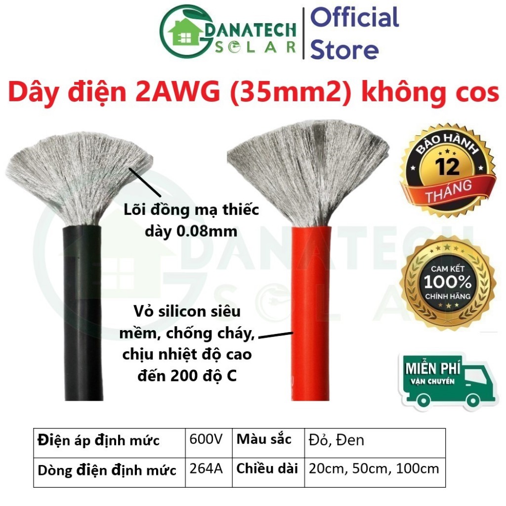 Dây nối bình acquy, pin lithium 2AWG 4AWG 6AWG, dây điện AWG siêu mềm ...
