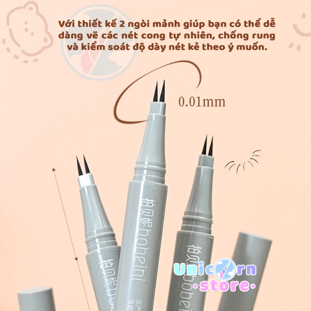 Kẻ Mắt Mi Dưới 2 Ngòi Nét Siêu Mảnh, Lâu Trôi 0,01mm Bobeini