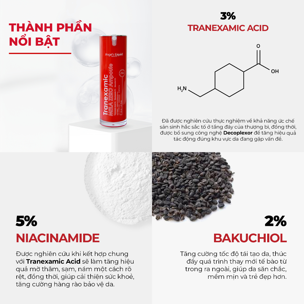 Ảnh Siêu Tinh Chất Giảm Thâm Nám Chuyên Biệt Angel's Liquid Tranexamic Mela Zero Ampoule 30ml (ĐỎ) 3