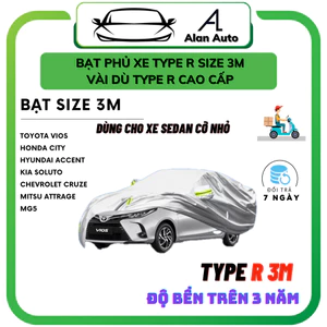Bạt ô tô Vải Dù TYPE R Size 3M xe Vios,Honda City,Accent,Attrage... Chống Mưa-Chống Nắng-Chống Nóng