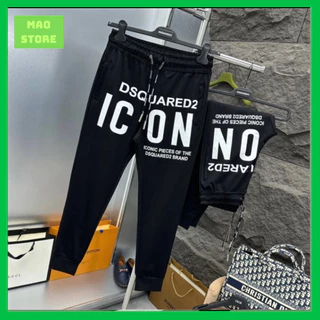 Quần Jogger Dài Nam Dsq2 Nỉ Da Cá Den Trơn In Chữ ICON Trắng Đùi Ống Bo Cạp Chun Dành Cho Anh Em Boy Phố Đi Học Đi Chơi