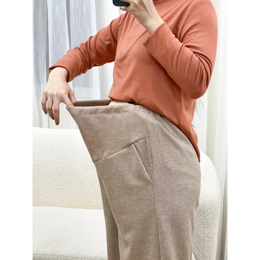 Quần bầu thu đông CICI Pants chất len hàn cao cấp co giãn tốt, có đáp bụng mềm mại cho mẹ bầu thiết kế by L'amme