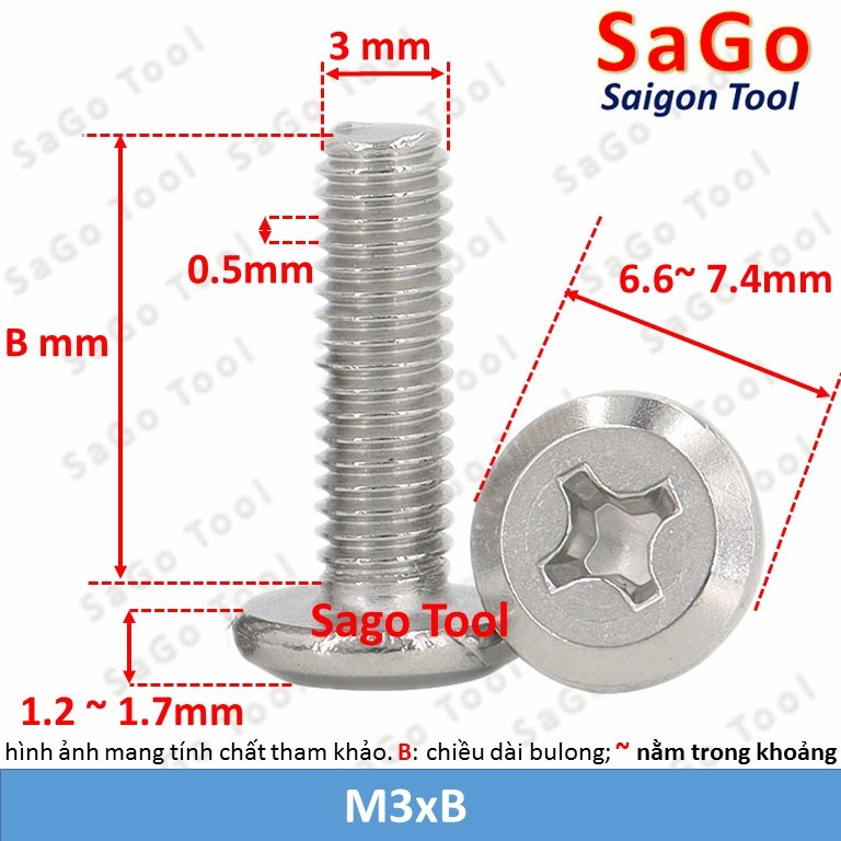 Ốc vít inox 304 đầu pake dẹp mỏng vát 3ly 4ly 5ly 6 ly (10 con ...