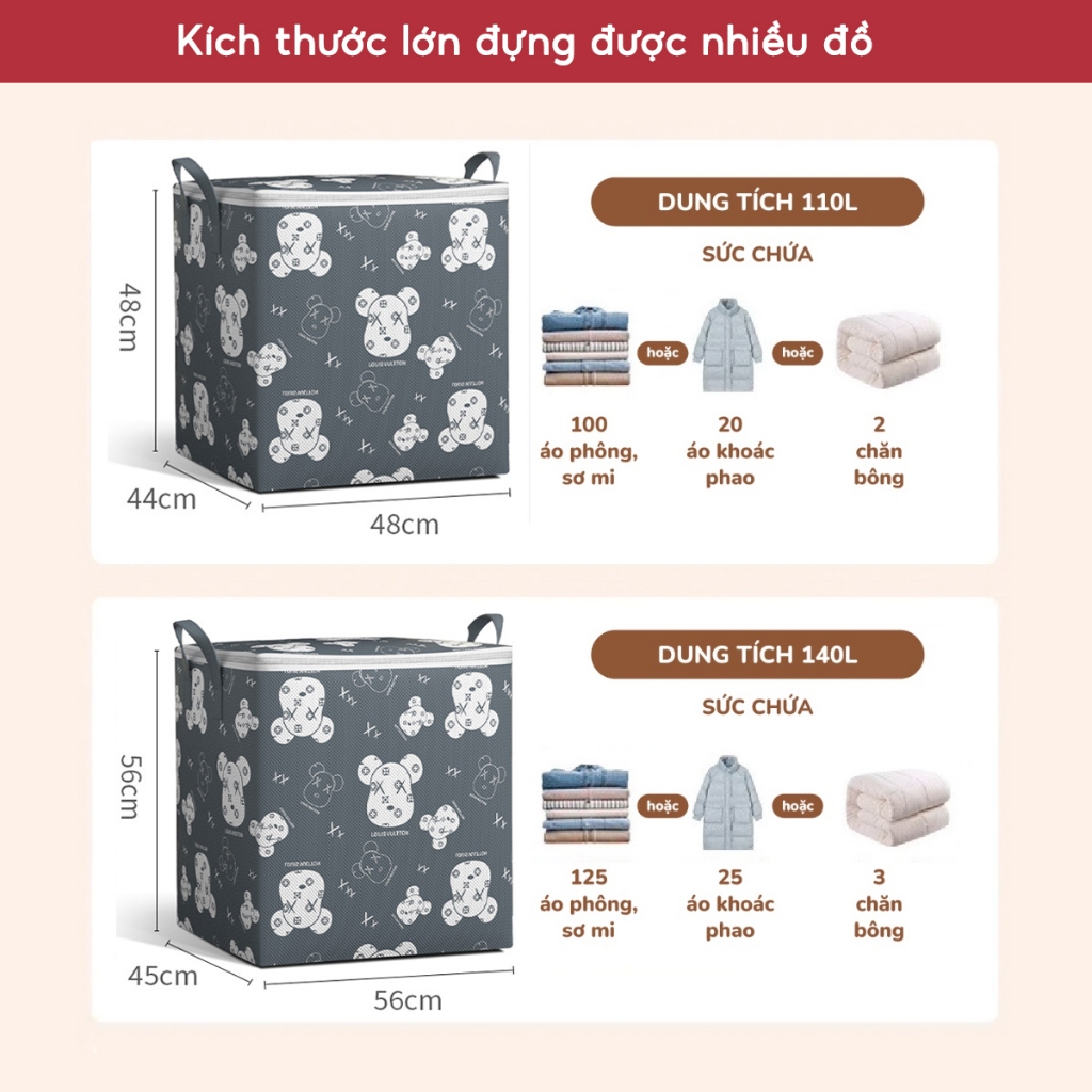 Giỏ Đựng Quần Áo Vải Chống Nước Cỡ Lớn 100L 140L, Túi Đựng Chăn Màn Gấp Gọn Lưu Trữ Quần Áo Đồ Lót