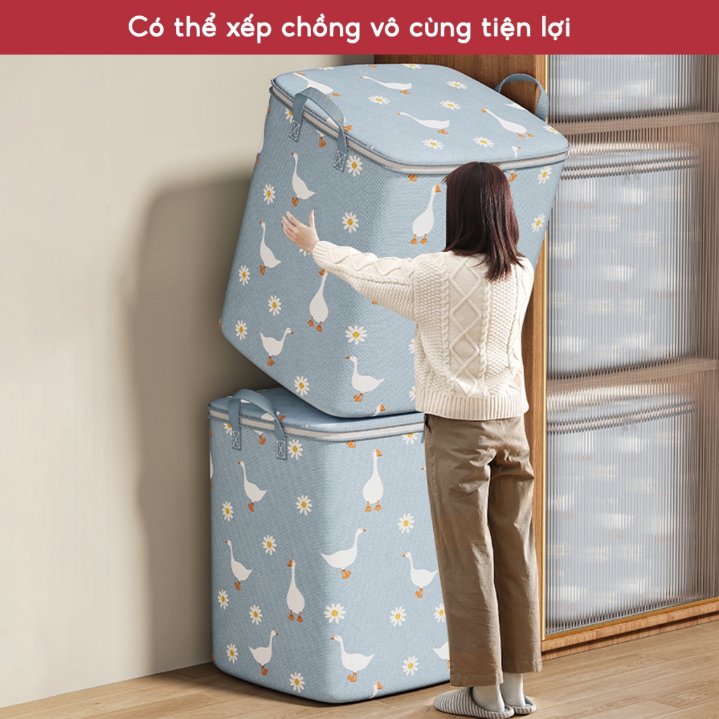 Giỏ Đựng Quần Áo Vải Chống Nước Cỡ Lớn 100L 140L, Túi Đựng Chăn Màn Gấp Gọn Lưu Trữ Quần Áo Đồ Lót