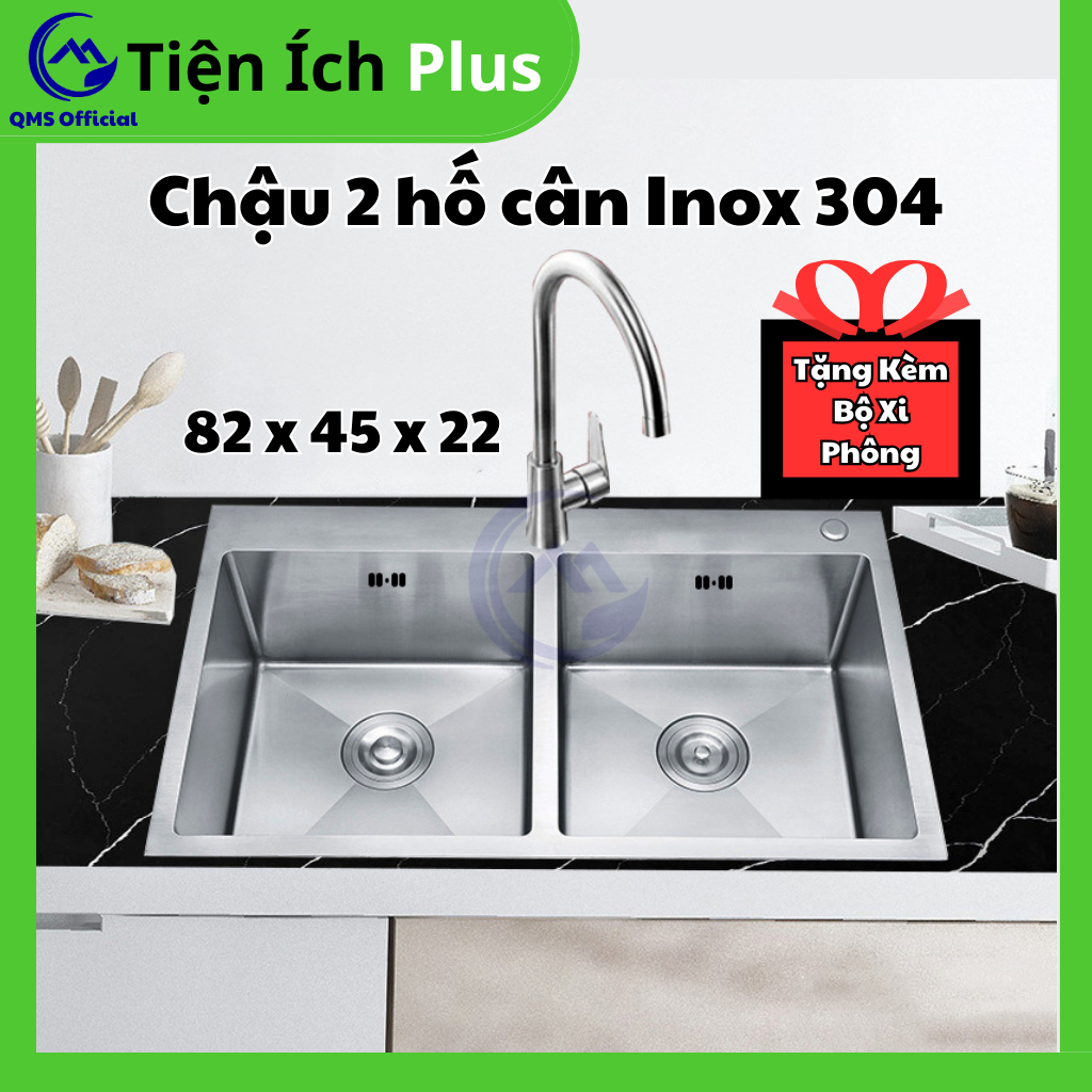 Bồn Rửa Chén 2 ngăn, Chậu Rửa Bát 2 hố Inox 304, chậu rửa kích thước ...