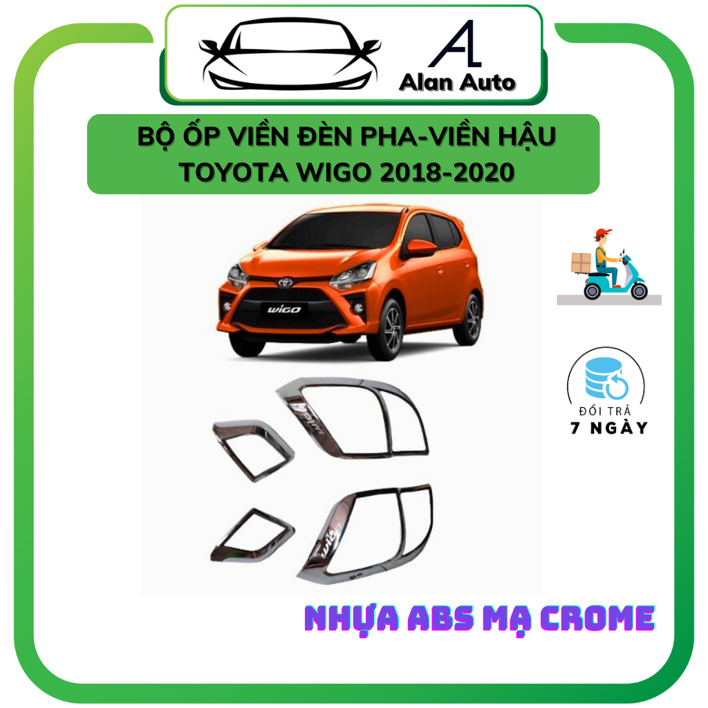 Ốp viền đèn pha, viền đèn hậu xe TOYOTA WIGO 2018-2020,MẪU MẠ CROM