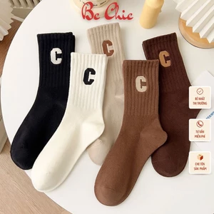Tất Cổ Cao Nữ Họa Tiết Chữ C, Vỡ Cổ Cao Họa Tiết Chữ C Vải Cotton Mềm Mịn BC_CHIC LINGERIE