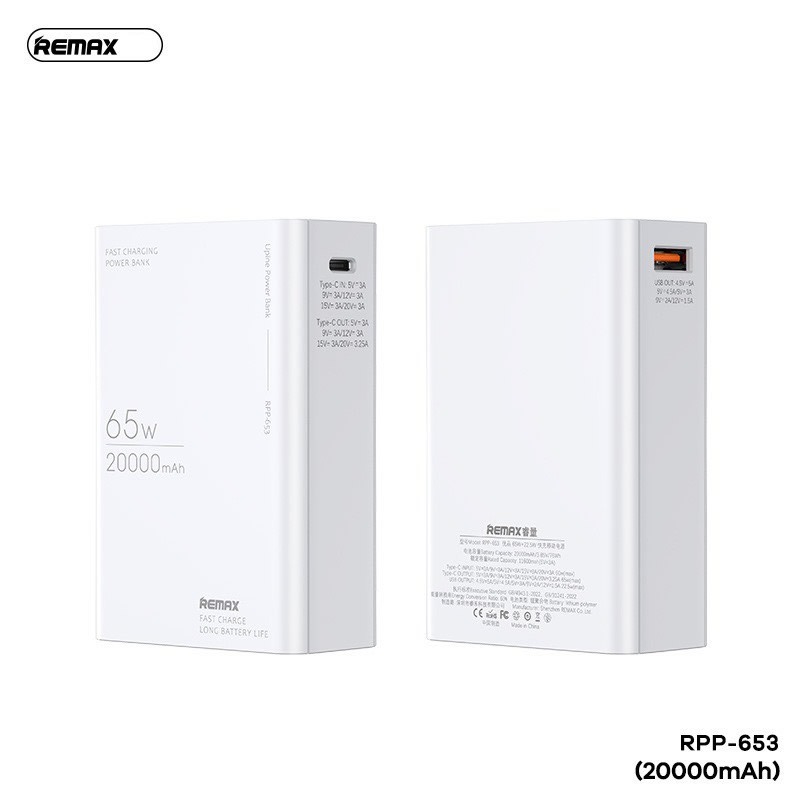 Pin dự phòng sạc laptop 20000mAh Remax RPP-653 PD 65W và QC 22.5W - sạc ...