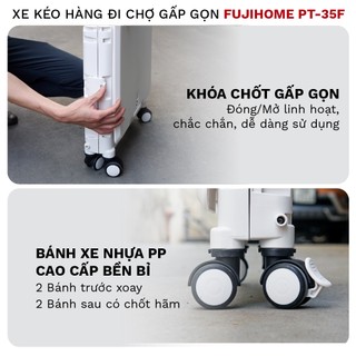 Xe kéo hàng đi chợ gấp gọn nhập khẩu FUJIHOME PT-35F, có nắp đậy, dễ dàng di chuyển, tải trọng 35kg