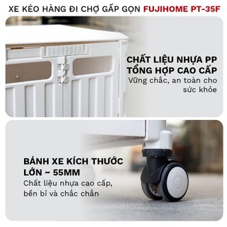 Xe kéo hàng đi chợ gấp gọn nhập khẩu FUJIHOME PT-35F, có nắp đậy, dễ dàng di chuyển, tải trọng 35kg
